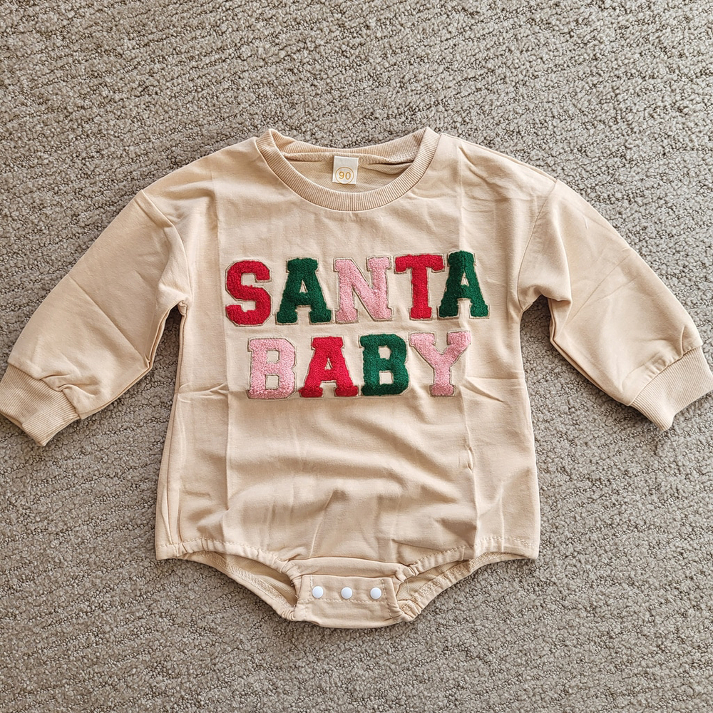 Unisex Baby Long Sleeve “Santa Baby” Christmas Bodysuit – Beige – NWOT - Picture 2 of 6